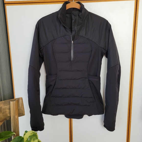 New Lululemon Black Down For It All Pullover Jacket 4 Quilted Stretch - Picture 13 of 14